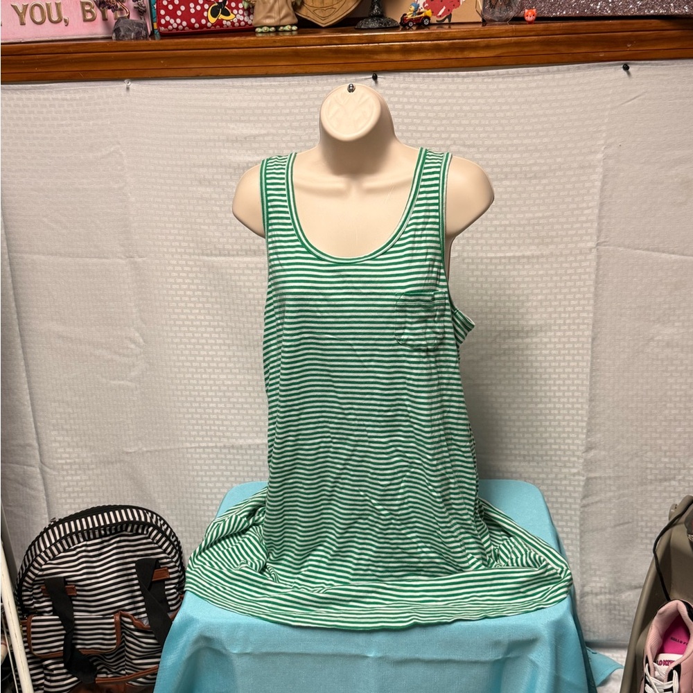 Green and White Striped dress shirts Tank Top